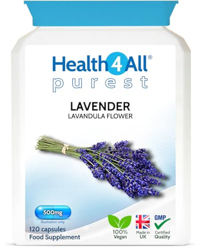 Health4All Lavender 500mg 120 Capsules (not Tablets or Oil) Purest - no additives. Vegan Lavender Capsules for Anxiety, Relaxation and Sleep