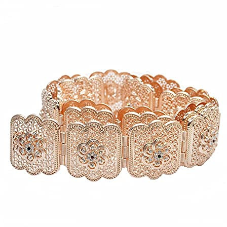 Women's Belts Luxury Gold Alloy Plus Size Wide Waist Chain Chic Wedding Gold/Silver Metal Belt Luxury Gold Women's Belt For Dress Overcoat Long Skirt Coats Adjustable Length (Rose Gold 43.3 inch)