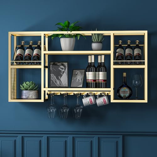 Weinregal Wand Mit Glashalter,Metall Flaschenregal Palette Eisen,Wandmontierte Weinregal,Wandbar,Wand Flaschenhalter,Küchenregal Hängend Weinregale,Weinglasregal,Für Küche,Bar,Heimbar,Restaurant (Siz