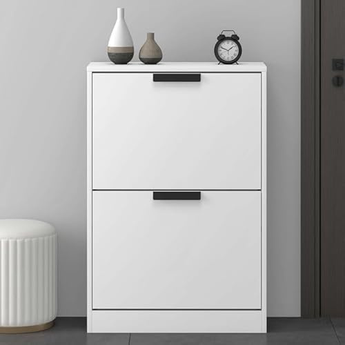 Mai & Mai Schuhschrank schmal 28cm tief Shoe Cabinet 2 Klappen | Schuhkipper Schmal matt Weiß für Flur & Diele, Schuhregal mit Kippfächern, BxTxH:60x28x89cm, Schuhschrank01