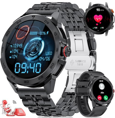 LIGE Smartwatch Herren mit Telefonfunktion, 1.39 Zoll Touchscreen,100 Sportmodi Outdoor Sportuhr,IP68 Wasserdicht für Android iOS mit Herzfrequenzmonitor SpO2 Schlafmonitor 400mAh Schwarz