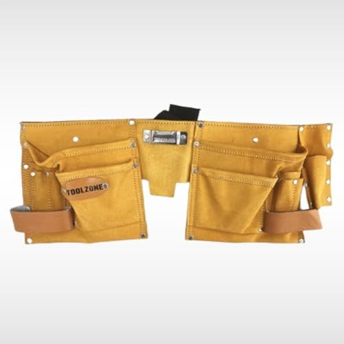 Dunnet Tools 11 Pocket Multi Storage Tool Pouch Organiser Leather Work Tool Belt Men Women Apron Tape Holder Hammer Loop Heavy Duty Pouch for Builders Carpenter Construction