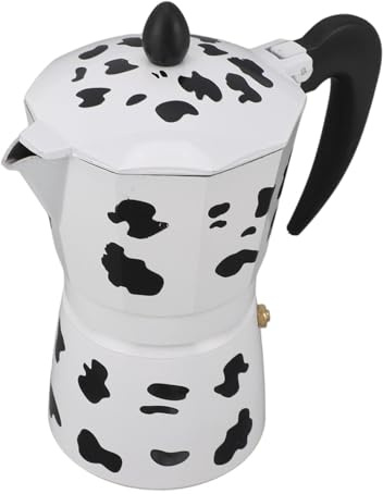 Topiky Espresso para Estufa, Moka con Patrón de Vaca Lechera, Moka Pot de Estilo Italiano Clásico, Moka Pot, para el Hogar, café, Uso en Tiendas (6 tazas 300ml)