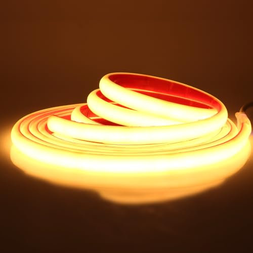 Wisada COB Neon Streifen 10m, 12V Wasserdichte IP68 Selbstklebendes Band, 320LEDs/m Superhell Flexibler Warmweiß COB Neon LED Band, rot/weiss 2-adrig LED Lichterketten für Außen, Terrasse, Aquarium