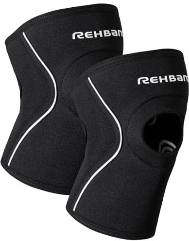 Rehband Patella Kniebandage 5 mm Neopren, stützende Kniebandage mit Patellaöffnung, optimaler Knieschutz für Kraftsport, Joggen & Fitness, Farbe:Schwarz - 1 Paar, Größe:M