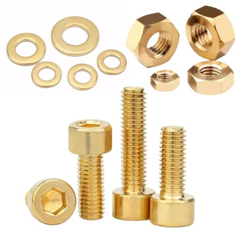 Foyoram Viti a testa cilindrica M3 x 6 mm con esagono incassato e dadi, disco piatto in ottone, 30 pezzi (M3 x 6 mm)