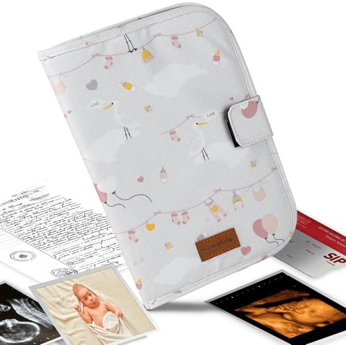 HOMYBABY® Protège carnet de santé - Couverture carnet de santé bébé - Protege carnet de santé Bebe Garcon - Pochette carnet de santé - Pochette de Voyage pour papiers (Storks)