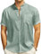 JOGAL Chemise en lin à manches courtes pour homme - Coupe droite - Chemise d'été boutonnée - Chemise de loisirs, Vert clair, L