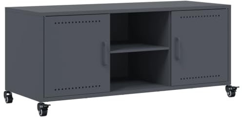vidaXL TV Schrank, Fernsehschrank mit Stauraum Rollen, Fernsehtisch für Wohnzimmer Schlafzimmer, Lowboard TV Möbel, Anthrazit Kaltgewalzter Stahl