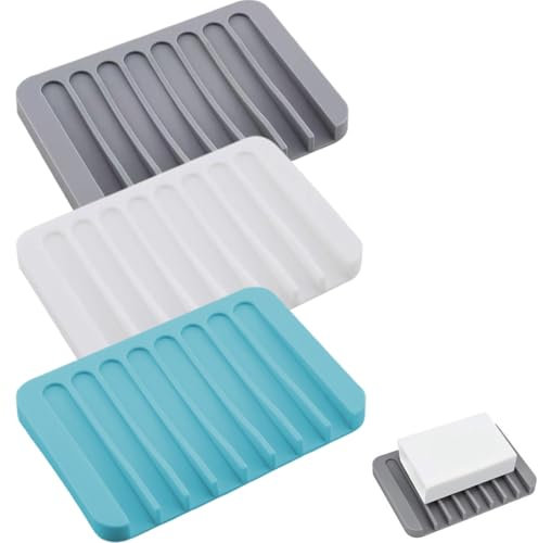 WeddHuis 3 pièces auto-vidangeable silicone porte-savon, distributeur de savon pour savon de bar, porte-savon de bar, porte-savon pour salle de bain, évier de cuisine, garde le savon au sec