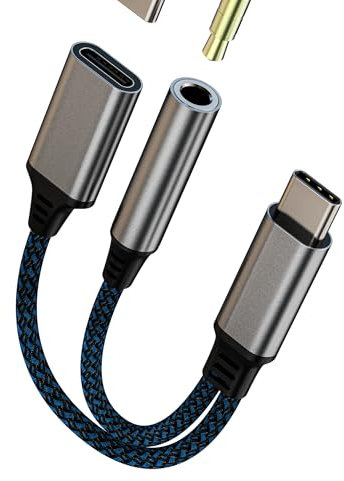 for iPhone 15 16 Headphone Adaptor USB C to 3.5mm Jack Audio Adapter (2in1)for Apple iPad Pro Air4 compatible for Samsung Dongle DAC Type C Aux Port Charger Splitter Cable Earphone Charging Converter