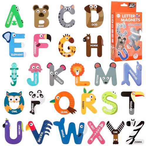 Large Magnetic Letters for Kid, Alphabet ABC Magnets for Refrigerator, Magnets Fridge Animals Alphabet Toys Cute Spelling Learning Game Toys for Kids Child Preschool