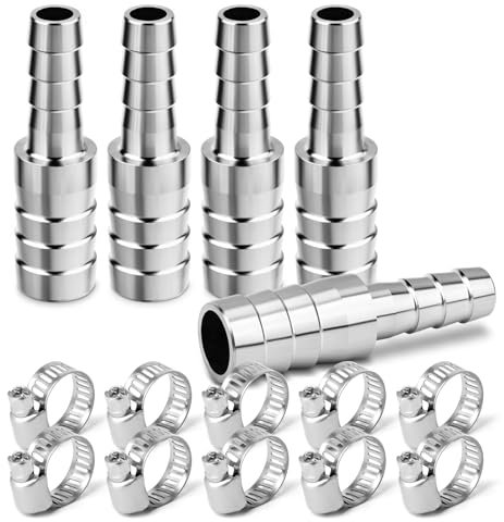 ERGAOBOY 5 Stück 304 Edelstahl 16MM auf 14MM Reduktion Schlauch Widerhaken Adapter, Barb Splicer Union Mender Kühlmittel Ladeluftkühler Anschluss für Wasser Flüssigkeit Luft