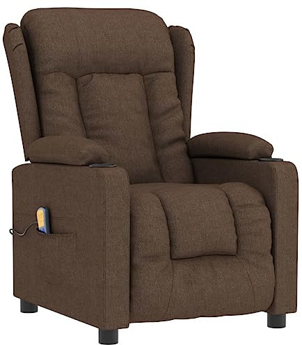 KOIECETA Massagesessel Verstellbar Sessel mit Heizung Relaxsessel mit Liegefunktion Vibrationsfunktion Fernsehsessel Liegesessel Braun Stoff