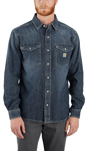 Carhartt Men's Montana Relaxed Fit Midweight Denim Long-Sleeve Snap Front Shirt Solid (Pack of 1)