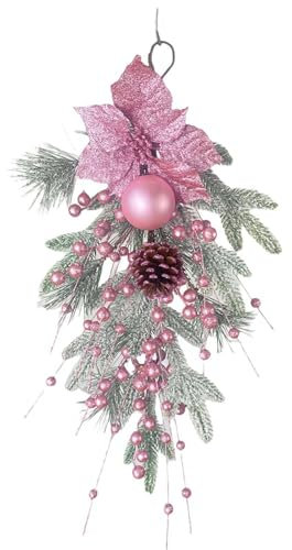 Christmas Swag for Front Door pink christmas wreath Indoor Creative Christmas Wreath Xmas Garland teardrop swag Christmas Door Swags Xmas Hanging Garland for Birthday Hotel Festival (Pink2)