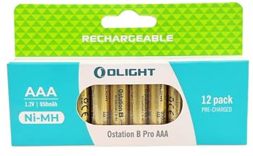 OLIGHT B Pro Piles Rechargeables Haute Capacité 950mAh Lot de 12 Piles AAA NiMH Durée de Vie de Plus de 300 Cycles Faible Autodécharge Piles Alcalines AA Tension de la Batterie 1.2V Écologiqu
