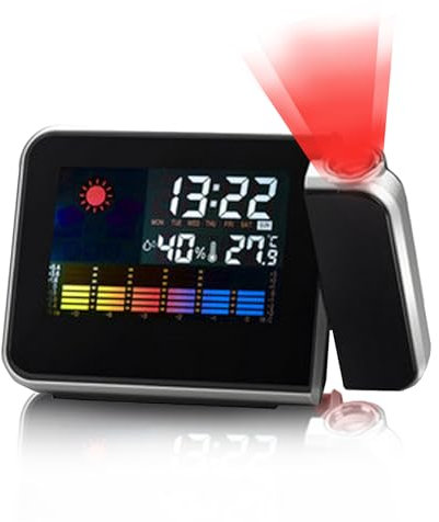 Yootiko Digitaler Wecker Mit Projektion,Projektionswecker LCD Display 180°Uhr Mit Projektion,Uhr Projektion An Decke,Batteriebetrieben & USB Temperatur Funkwecker Digital Kalender Für Schlafzimmer