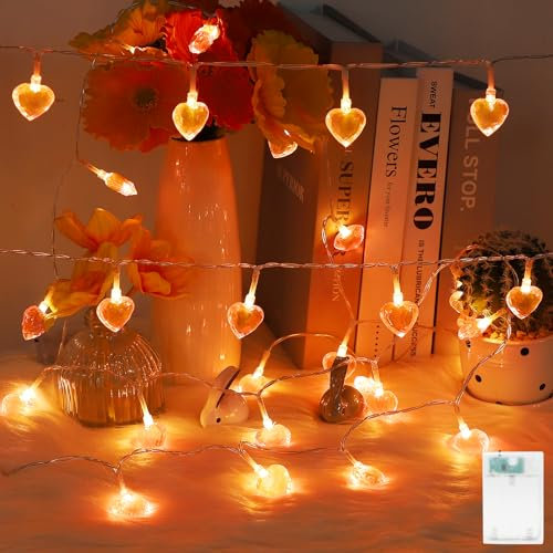 Auting LED Lichterkette Innen, 2.4M Lichterkette zum Valentinstag Rosa Herzen mit Warmweiß 20LEDs mit Batteriebetrieb Timer,funkelnde für Hochzeiten,DIY-Geschenk für den Innenbereich,zum Valentinstag