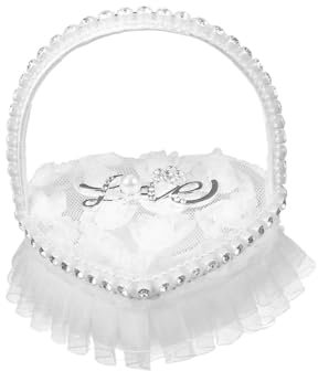 XPJYUA Hochzeitsring-Kissen Hochzeit Herzform Spitze Ring Kissen Kissen Romantische Verlobungsring Box Halter Mit Griff for Zeremonie(A)
