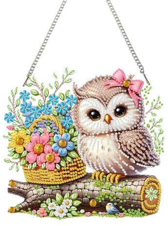 Zamety Diamond Painting Anhänger, Diamond Painting Tiere Eule, Diamant Painting Fensterbilder mit Kette, 5D Diamant Painting Bilder Kinder für Fenster Wand und Eingang Decor