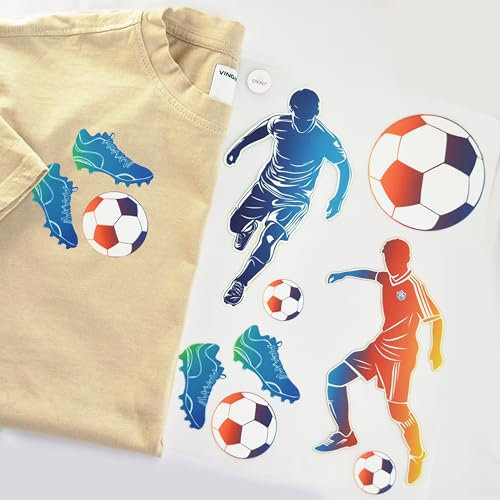 Bügelbilder Fußball Set, DIN A4 für Textilien zum Aufbügeln | Dekoration von T-Shirts, Hoodies, Jeans, Schultüten | Patches groß klein für Kinder, Jungs, Mädchen