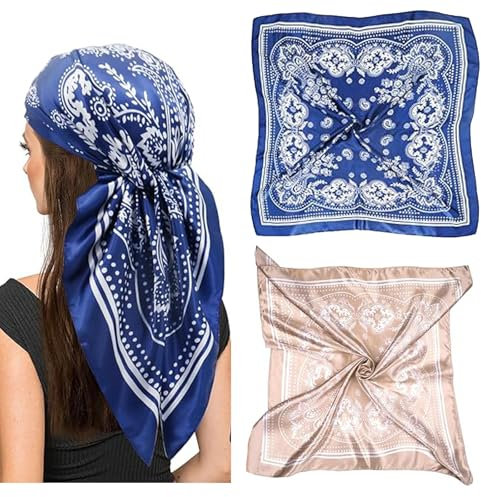 2 Stück Head Scarf Women, Seidentuch 90x90, Seidentuch, Seide Gefühl Schal Kopftücher Halstuch Frauen Elegant Business Seidentuches Taschentuch Ansatz Handgelenk Verpackungs