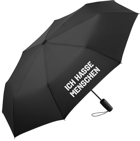 Huuraa Regenschirm Ich hasse Menschen Geschenk 98cm Schwarz Sturmfest Taschenschirm Ich hasse Menschen Geschenkidee