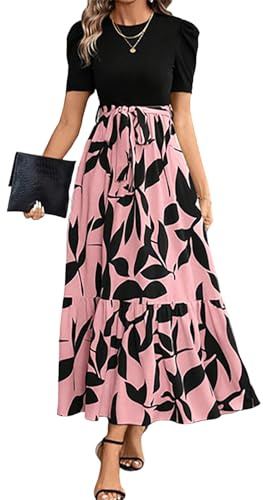 shownicer Vestito Donna Elegante Abito Cerimonia Vestito Lungo Estivi Maniche Corte Vestiti Curvy