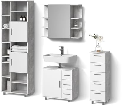 Livinity Badmöbel-Set Eisak, Beton, 4 Teile