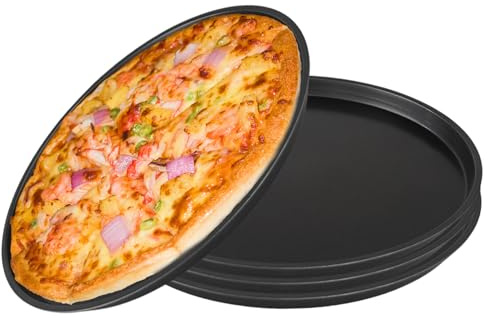 LEKEFETO Pizzablech Set 4er 29cm Rund, Antihaftbeschichtung Pizza Backblech, Schwarz Pizzaform für Backofen, Langlebig und Einfach zu Reinigen