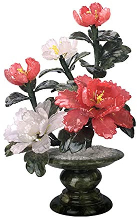 FQCXCKJ Gefälschte Pflanze 11,8 Zoll Jade Carving Pfingstrose Blume Bonsai Edelstein Geldbaum Natürlicher Amethyst Kunst Dekoration Büro Wohnzimmer Viel Glück
