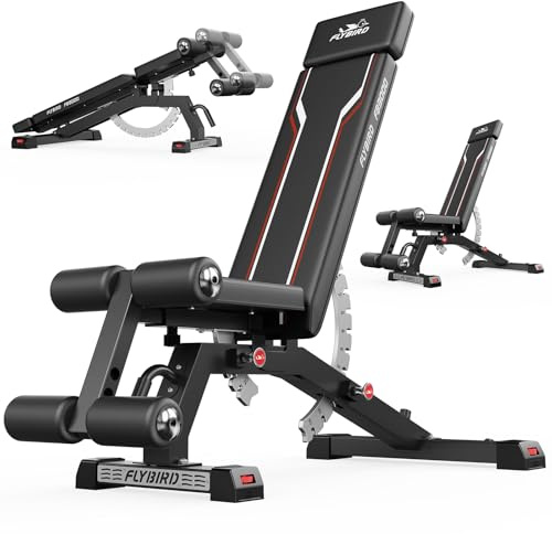 FLYBIRD Adjustable Weight Bench,363KG Pro Workout Bench for Home Gym,Fast Adjustment System,Easy Folding&Storage Training Bench with ASTM-Certified, Extended Backrest for Bench Press,90% Pre-Assembled