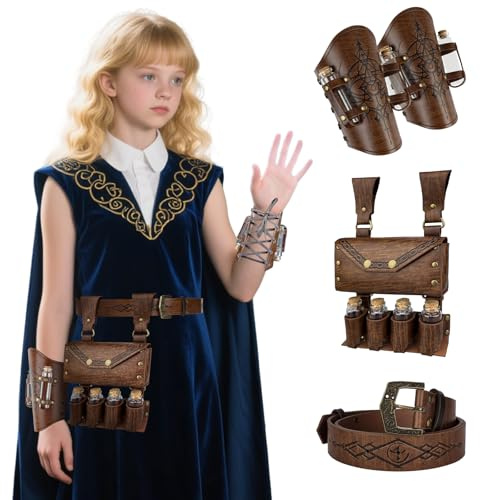 HiiFeuer 4 PCs Mittelalterliche Alchemie Set für Kinder, Fantasy Wizard Gürtel Taille Tasche Arm Guards mit Fläschchen für Ren Faire Cosplay