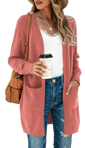 Saodimallsu Cardigan à manches longues pour femme - Ouvert à l'avant - Col en V - Boutonnière - Pull ample en grosse maille - Décontracté et élégant - Avec poches