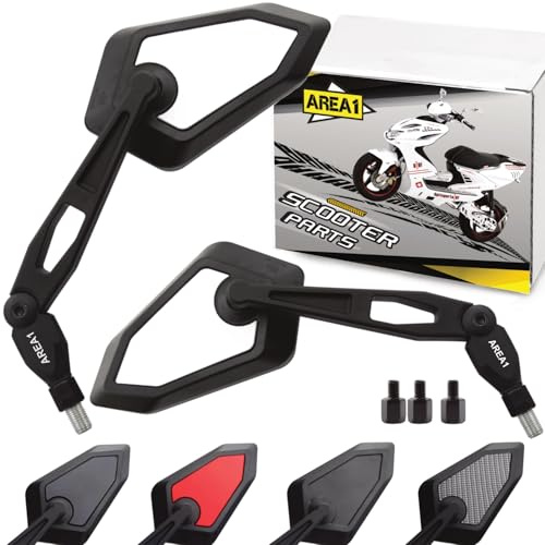 Area1 Universal Motorroller Rückspiegel Paar e-geprüft M8/M10 Rechts+Linksgewinde für z.B. Race GT50 TPH Runner NRG Speedfght Jetforce Django Aerox BWs SR50/R RY8 RY6 49X K2 F12 F15 (weiß)