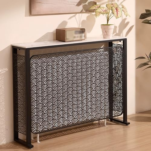 JINGJIAOPLSD Radiator Cover with Creative Hollow Design, Radiator Covers for Home, Marble Top and Metal Frame, dor Living Room, Bedroom, Study for Storage(Black,120x90x25cm/47x35x10in)