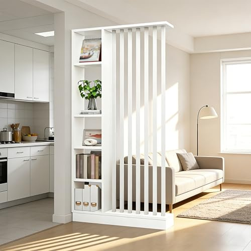 Wandraum Teiler mit Lagerregal, Eingangshalle -Trennwesensäule Säulen- bis Decke, aus massivem Holz, leicht zu montieren, geeignet für die Heim- oder Bürodekoration geeignet (A White + White, 100cm)