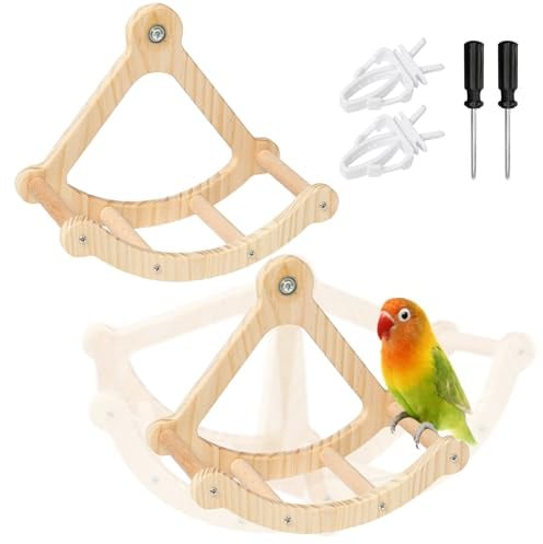 Sxutop 2 Pezzi Altalene in Legno per Uccelli Parco Giochi per Pappagalli | Giocattoli a Gabbia per Uccelli Giocattolo Da Appendere en Forma Nave Pirata Altalena in Legno per Pappagalli Canarini