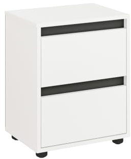KOMTO Nachttisch Weiß - Nachtkommode mit 2 Schubladen, Klein Nachtschrank, Nachtkästchen für Schlafzimmer, Bett Kommode | Linoa NS 45 x 33 x 56,2 cm