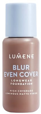 LUMENE Blur Even Cover Foundation | Hochdeckende, leichte Flüssigfoundation mit strahlendem, mattem Finish | 16 Stunden Halt | Niacinamid & nordische Heidelbeere | Parfümfrei | Farbton 7.5 | 30 ml