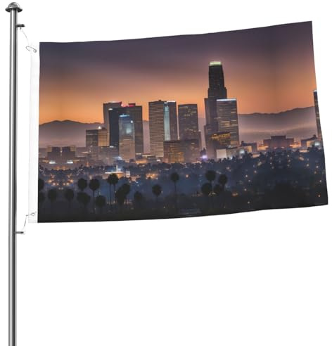 Los Angeles Skyline-Druckflagge, lustige Dekorationen, Gartenflagge, Festivalzubehör, hängende Flagge für drinnen und draußen, Zuhause, Party, Hof, Terrasse