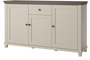 Masseno Kommode Evandro 160 cm Sideboard mit 1 Schubladen und 3 Türen für Wohnzimmer Schlafzimmer Modern 160x42x93 cm Beige/Beige