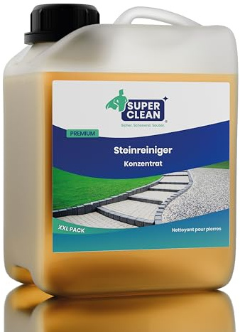 SUPER CLEAN Steinreiniger 2000 ml – für Terrasse, Beton, Naturstein & Pflaster – entfernt Schmutz & witterungsbedingte Ablagerungen – bis zu 200 m² – Made in Germany