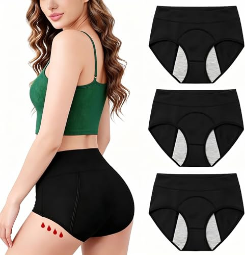 Hotcho Lot de 3 Culotte Incontinence Femme Lavable en Bambou, Culotte Menstruelle Taille Haute Ultra Absorbante, Protection Anti Fuite Urinaire Post Partum (XL)