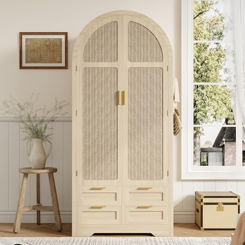 Moimhear Moderner Kleiderschrank mit gebogenen Türen, 80x50x179cm, Mit Kleiderstange und Schubladen, Geeignet für Schlafzimmer und Eingangsbereiche (Eichenholzfarbe)