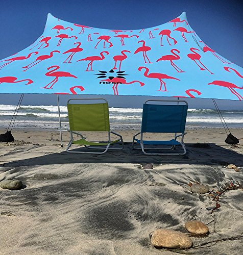 Neso Strandzelt mit Sandanker, tragbares Sonnendach - 2,1m x 2,1m – Patentierte mit verstärkten Ecken zur Stabilisierung (Flamingos)