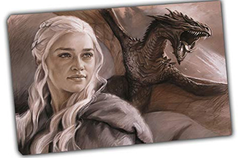 Juego de trono dibujado con carbón suave Pastel impresión sobre lienzo sin marco, 12 x 8inch -18mm depth