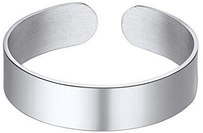 Suplight Damen offener Ring Edelstahl Bandring Knöchel Ring 5mm breit glänzend verstellbar Partnerringe Fingerringe für Jungen Mädchen Geschenk für Geburtstag
