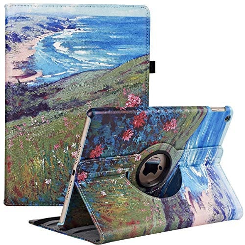 Coque pour iPad 9ème Génération 2021 10.2 / 8ème Gén 2020 / 7ème Gén 2019, Support Rotation à 360 Degrés Multi-Angle de Visualisation, Housse Étui avec Veille/Réveil Automatique (Beach)